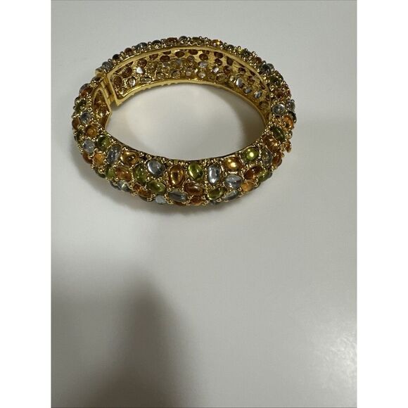 Oval Faceted Rhinestone Bracelet Amber‎ Blue Green In Color - Picture 1 of 4